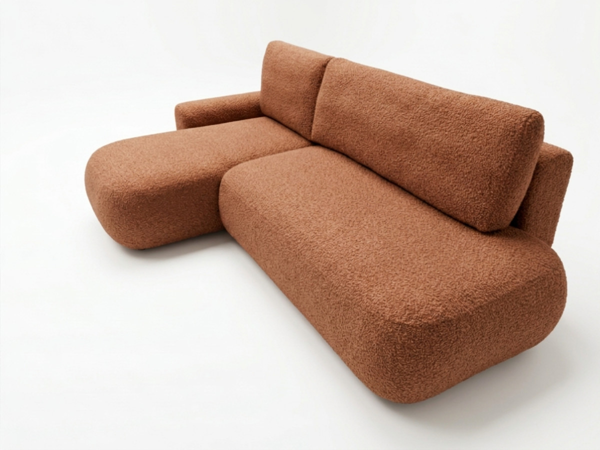 Bobochic Tango Ecksofa mit Schlaffunktion und Bettkasten Bouclé-Stoff Orange Ecke links