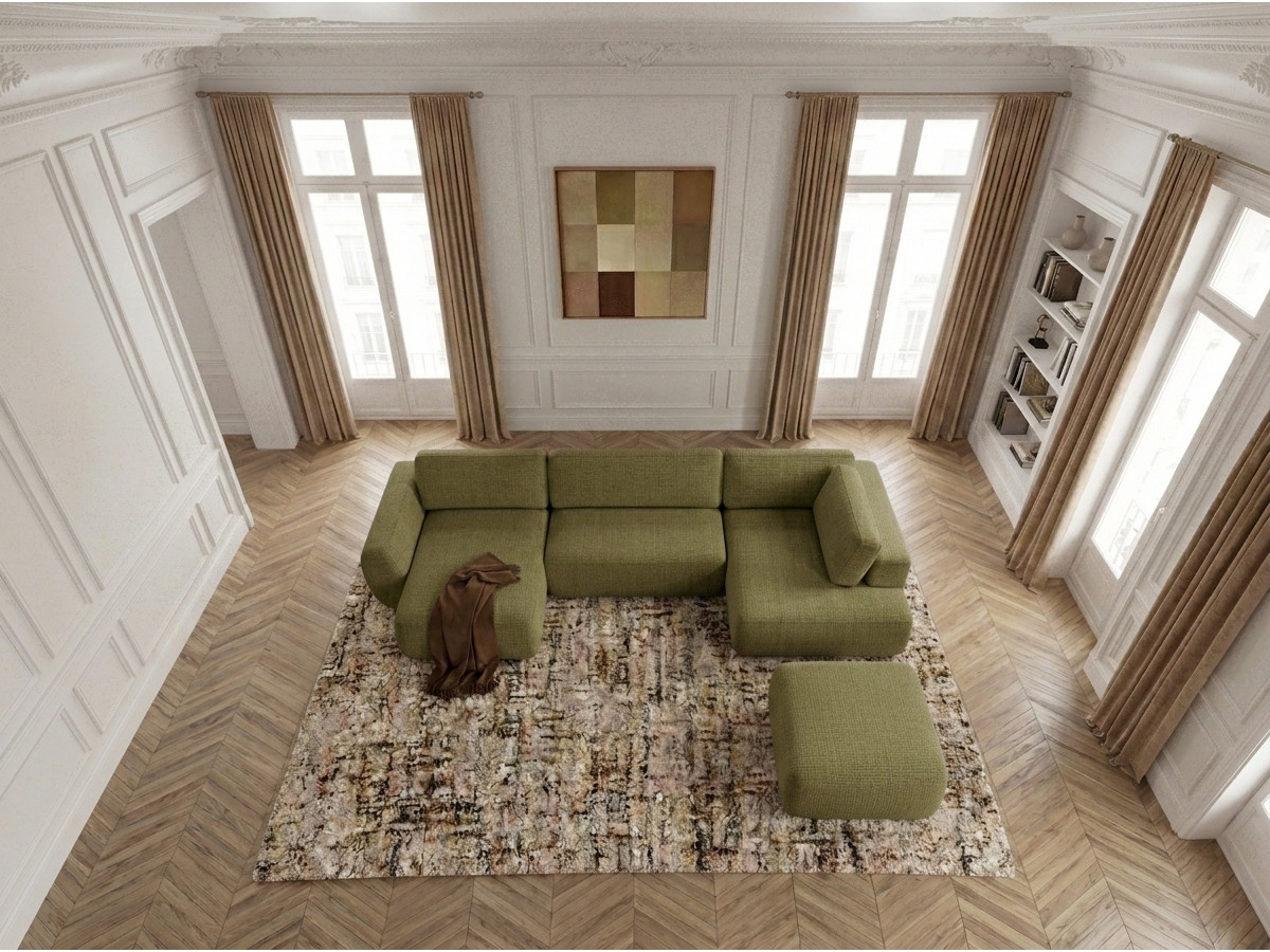Bobochic Denise Wohnlandschaft mit Pouf Strukturstoff Grün Ecke links