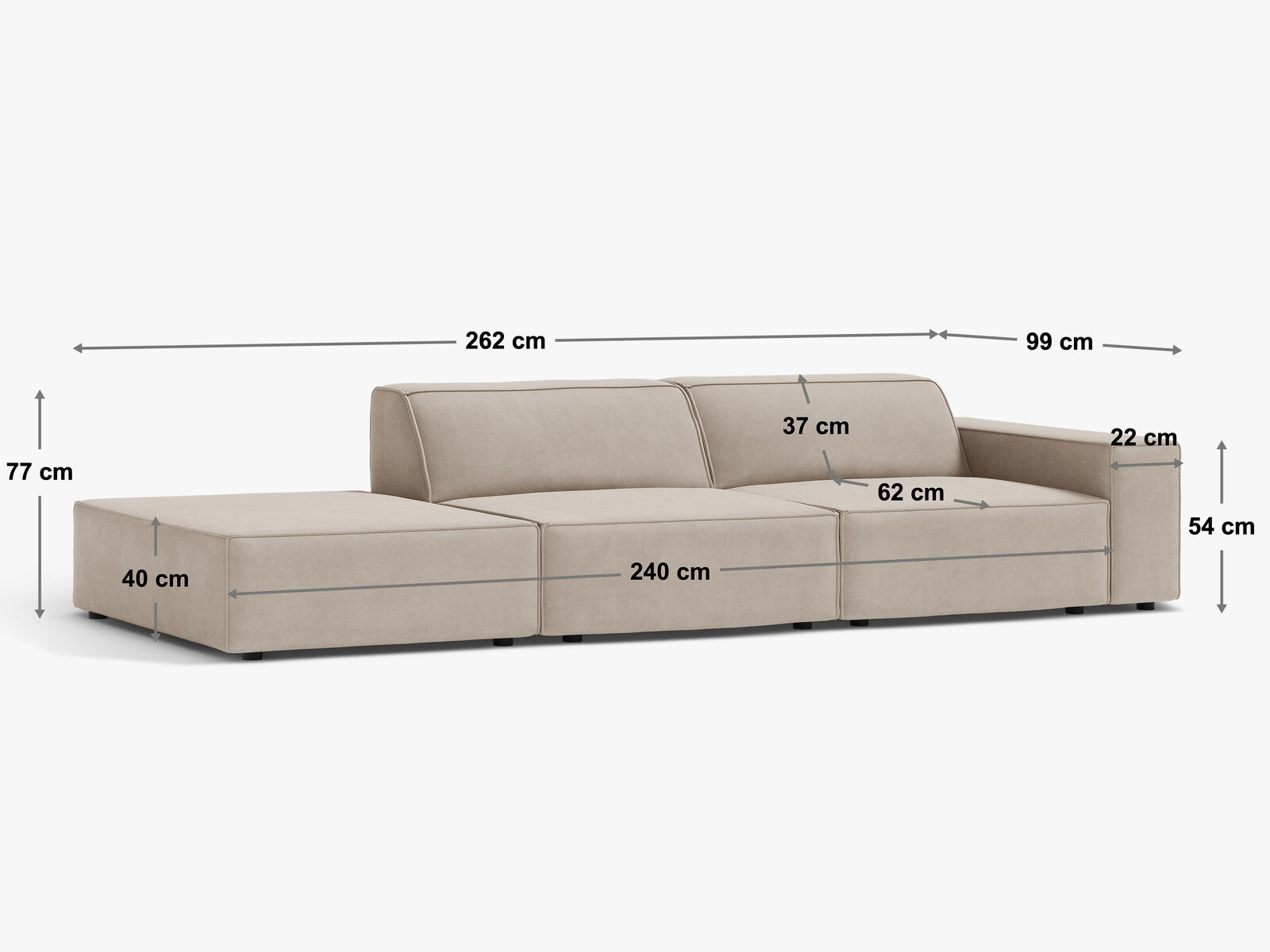 Micadoni Sofa Jodie 3-Sitzer Links Strukturierter Stoff Megan Blau
