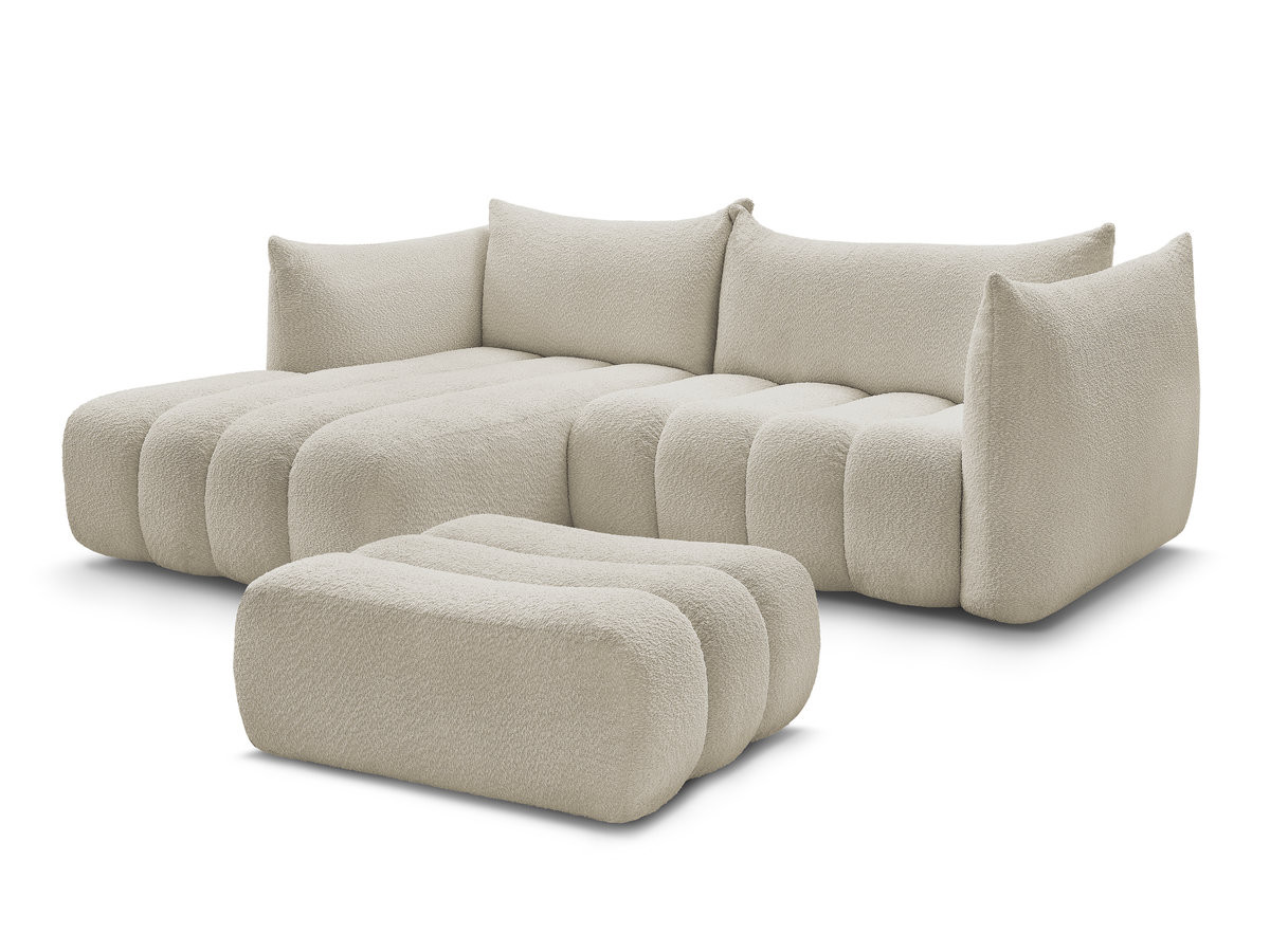 Bobochic Azra Ecksofa mit Pouf 262 × 178 cm Bouclé-Stoff Beige Ecke links