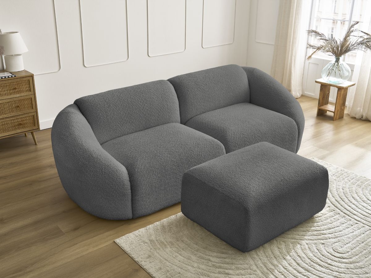 Bobochic Tina Sofa 4-Sitzer mit Pouf Bouclé-Stoff Dunkelgrau