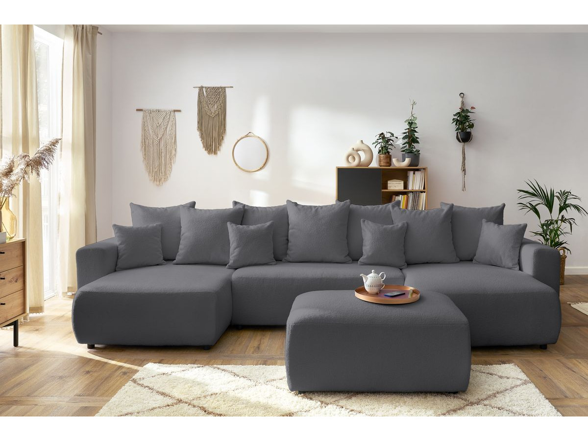 Bobochic Envy Wohnlandschaft mit rechteckigem Pouf Bouclé-Stoff Dunkelgrau