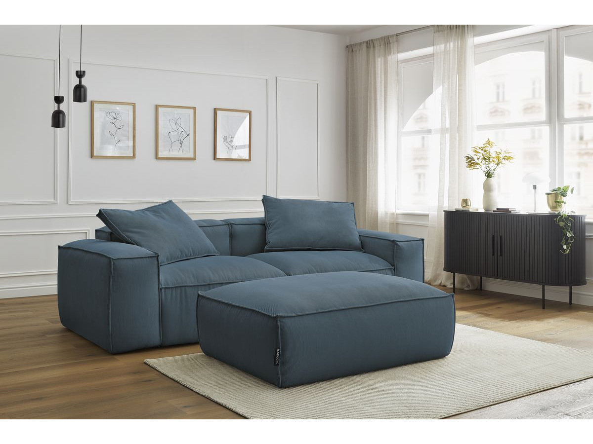 Bobochic Boheme Sofa 4-Sitzer mit Pouf Cordsamt Dunkelblau