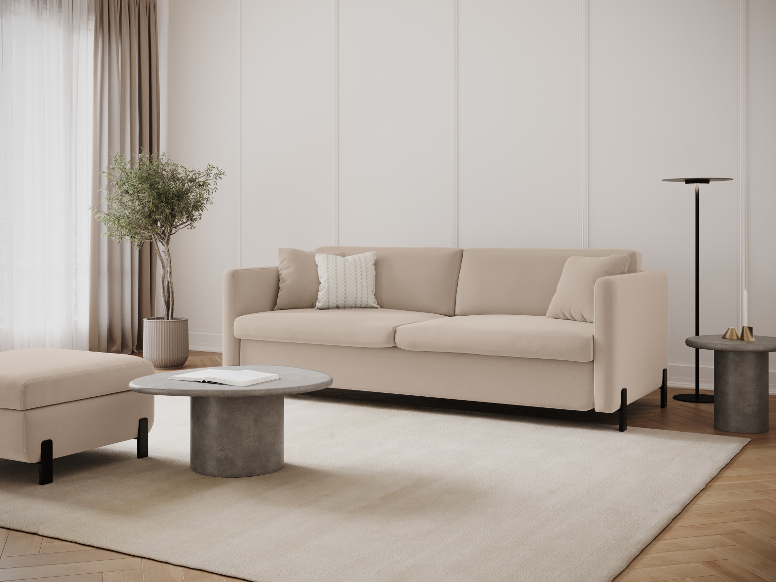 Micadoni Schlafsofa Gloria 2-Sitzer Samt Salvador Beige