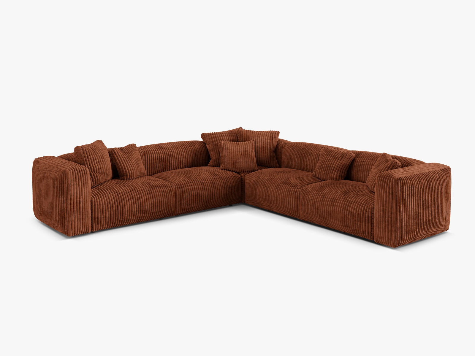 Micadoni modulares symmetrisches Ecksofa XL Martina 5-Sitzer Kord Tilia Ziegel