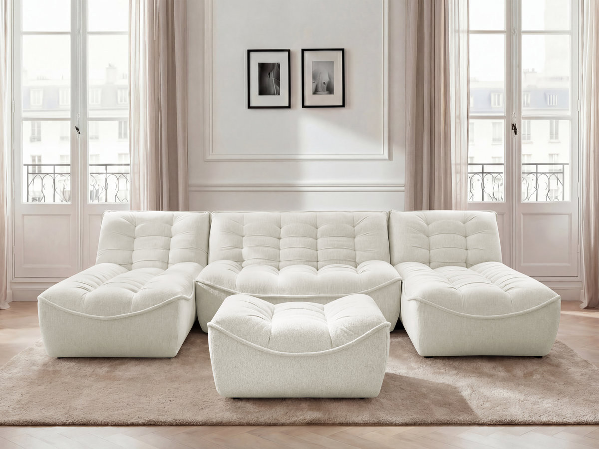 Bobochic Serena Wohnlandschaft mit Pouf Melange-Stoff Weiß