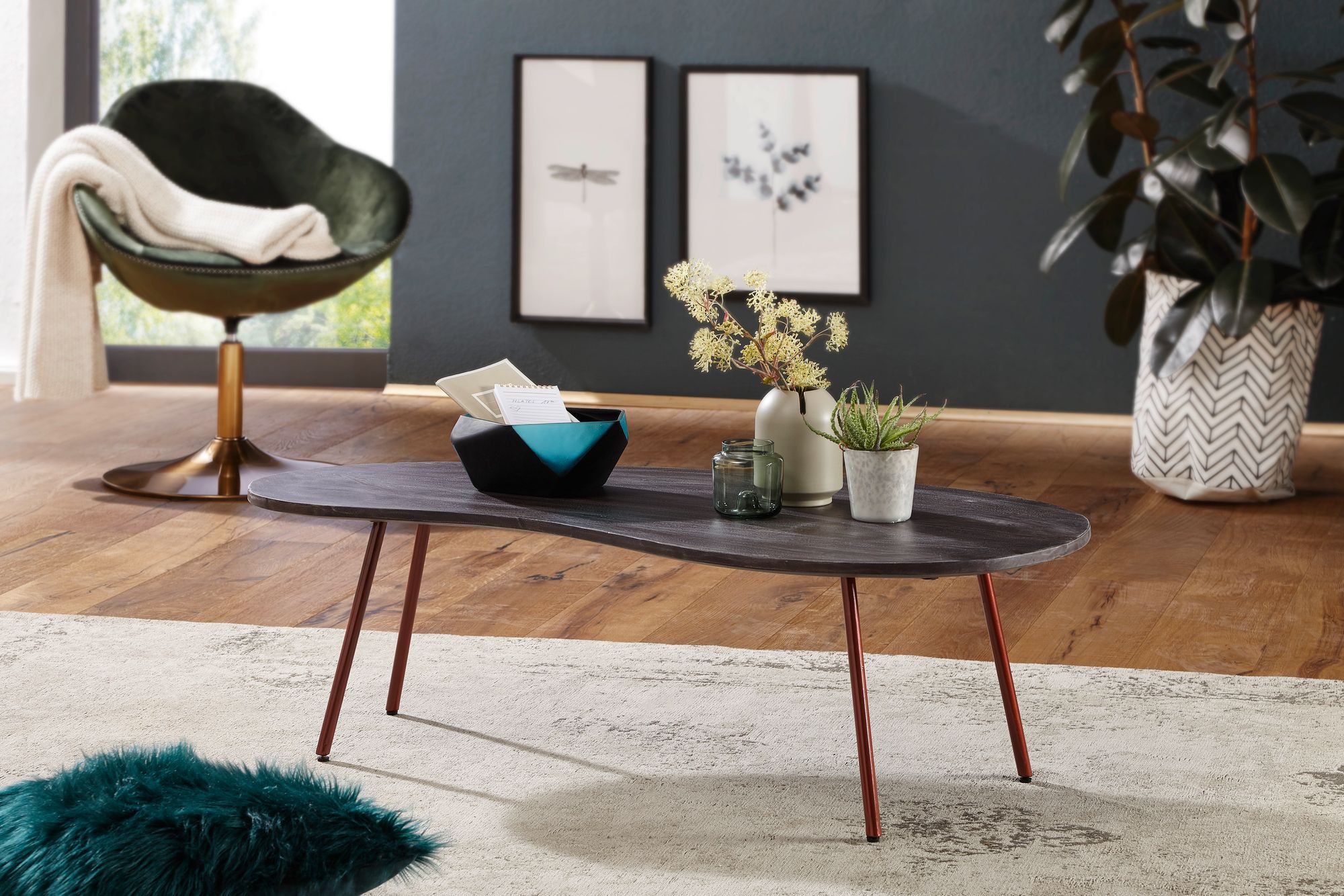 Couchtisch Sula Massivholz Grau Höhe 34,5 cm