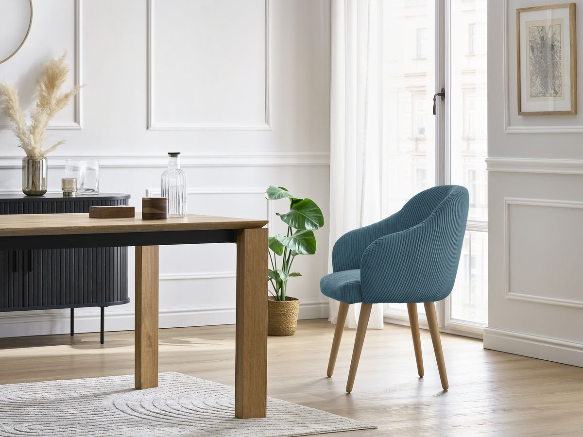Bobochic Sophie Esszimmerstuhl 2er-Set mit skandinavischen Holzbeinen Cordsamt Dunkelblau