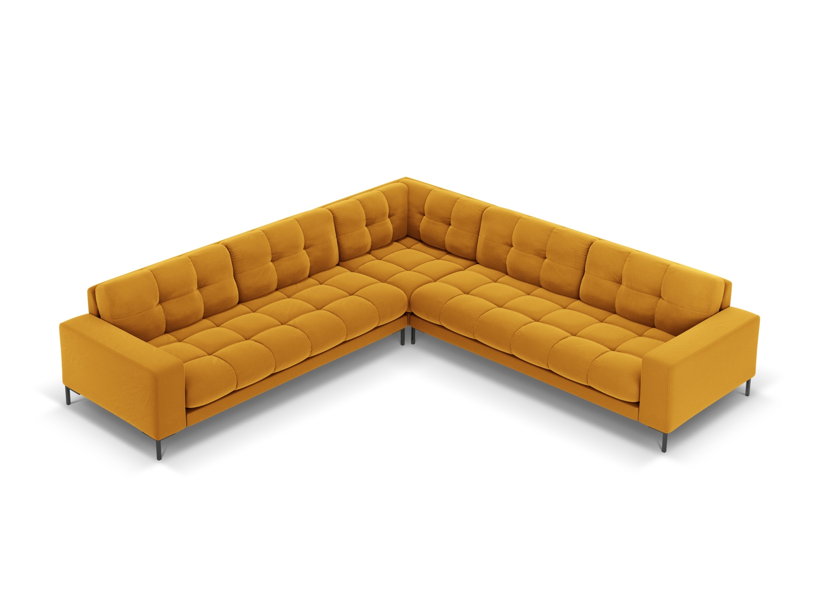 Cosmopolitan Design Symmetrisches Ecksofa Bali 6-Sitzer Samt Bluvel Gelb Beine Schwarzes Metall