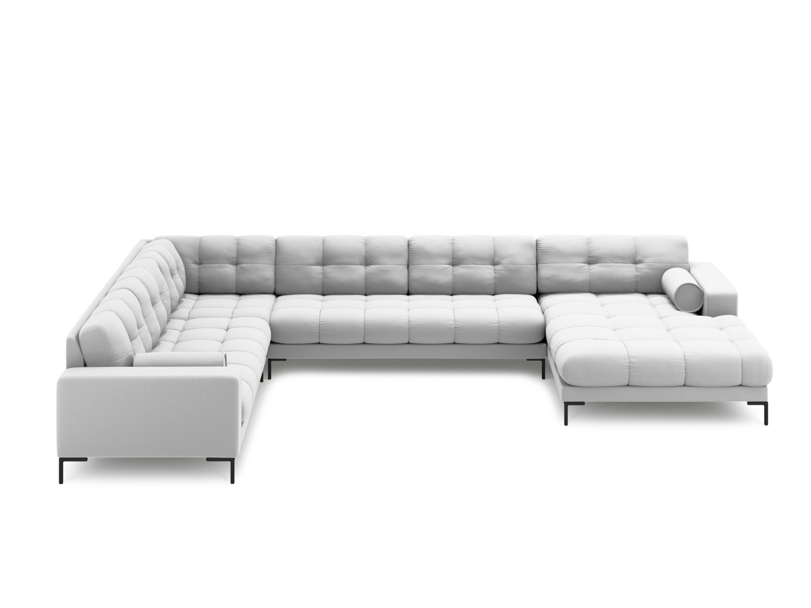 Cosmopolitan Design Panoramasofa Bali 7-Sitzer 327 cm Strukturierter Stoff Neve Hellgrau Links Beine Schwarzes Metall