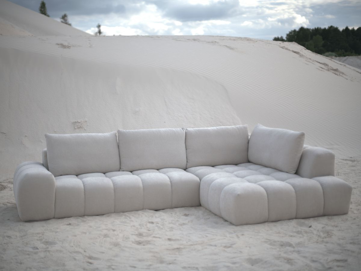 Bobochic Everest Ecksofa, 4 Kissen Strukturstoff Beige Ecke rechts
