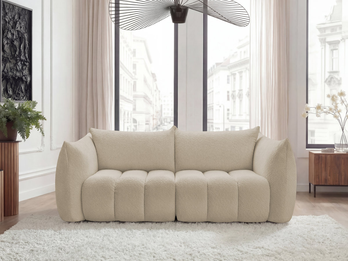 Bobochic Azra Sofa 3-Sitzer Bouclé-Stoff Beige