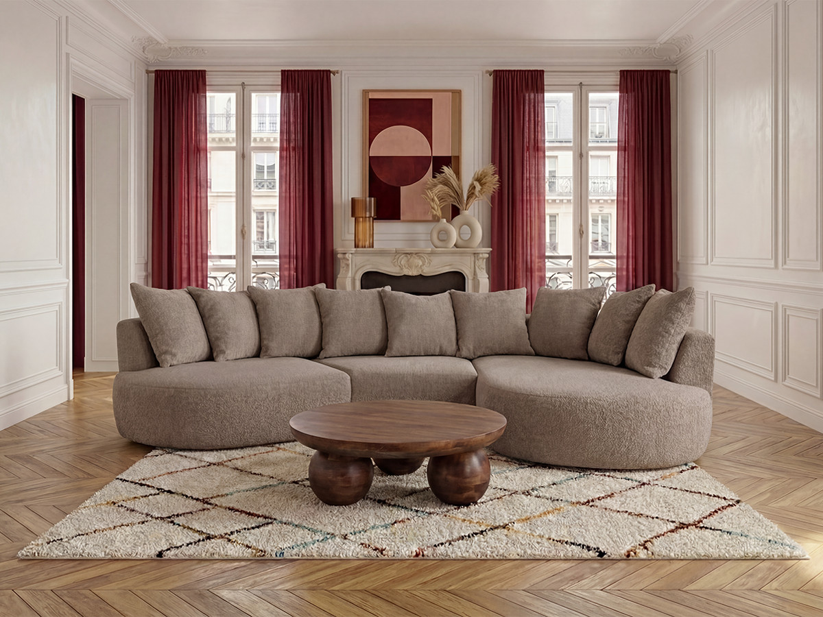 Bobochic Calypso Ecksofa Bouclé-Stoff Taupe Ecke rechts