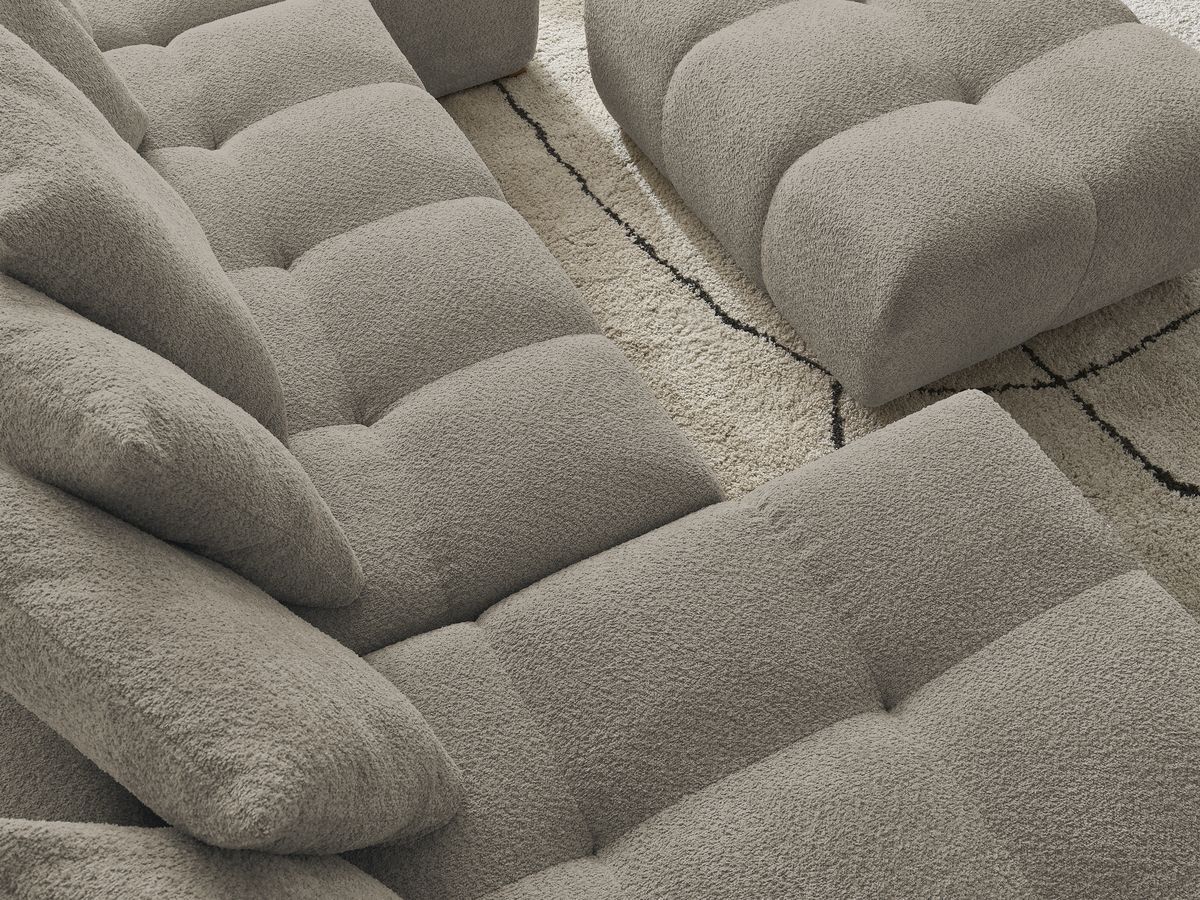 Bobochic Anakin Wohnlandschaft mit Pouf, 10 Kissen Bouclé-Stoff Taupe