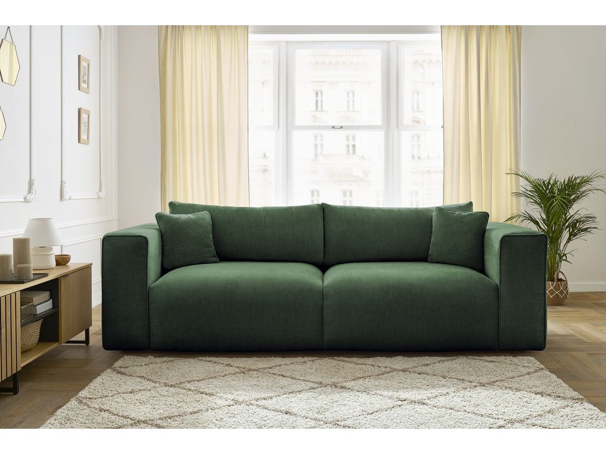 Bobochic Ezechiel Schlafsofa 3-Sitzer mit Bettkasten Stoff Grün
