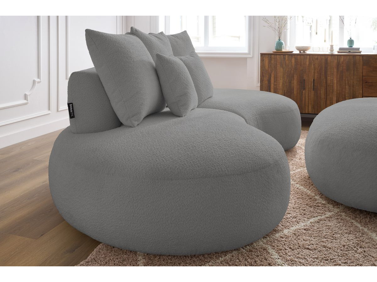 Bobochic Saint-germain Sofa 5-Sitzer mit Pouf Bouclé-Stoff Hellgrau