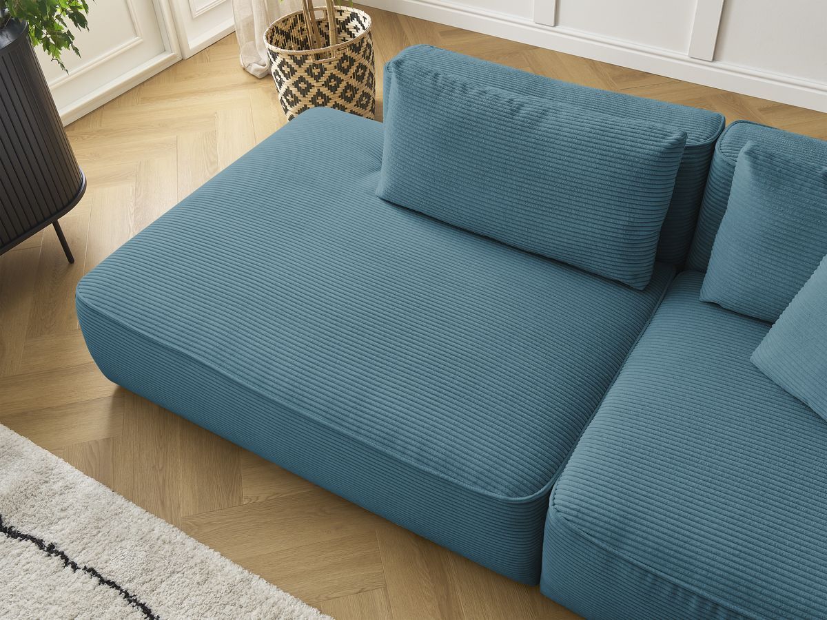 Bobochic Leopold Sofa 4-Sitzer mit Pouf Cordsamt Hellblau Armlehne rechts