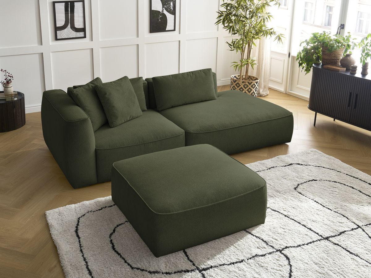 Bobochic Leopold Sofa 4-Sitzer mit Pouf Melange-Stoff Dunkelgrün Armlehne links