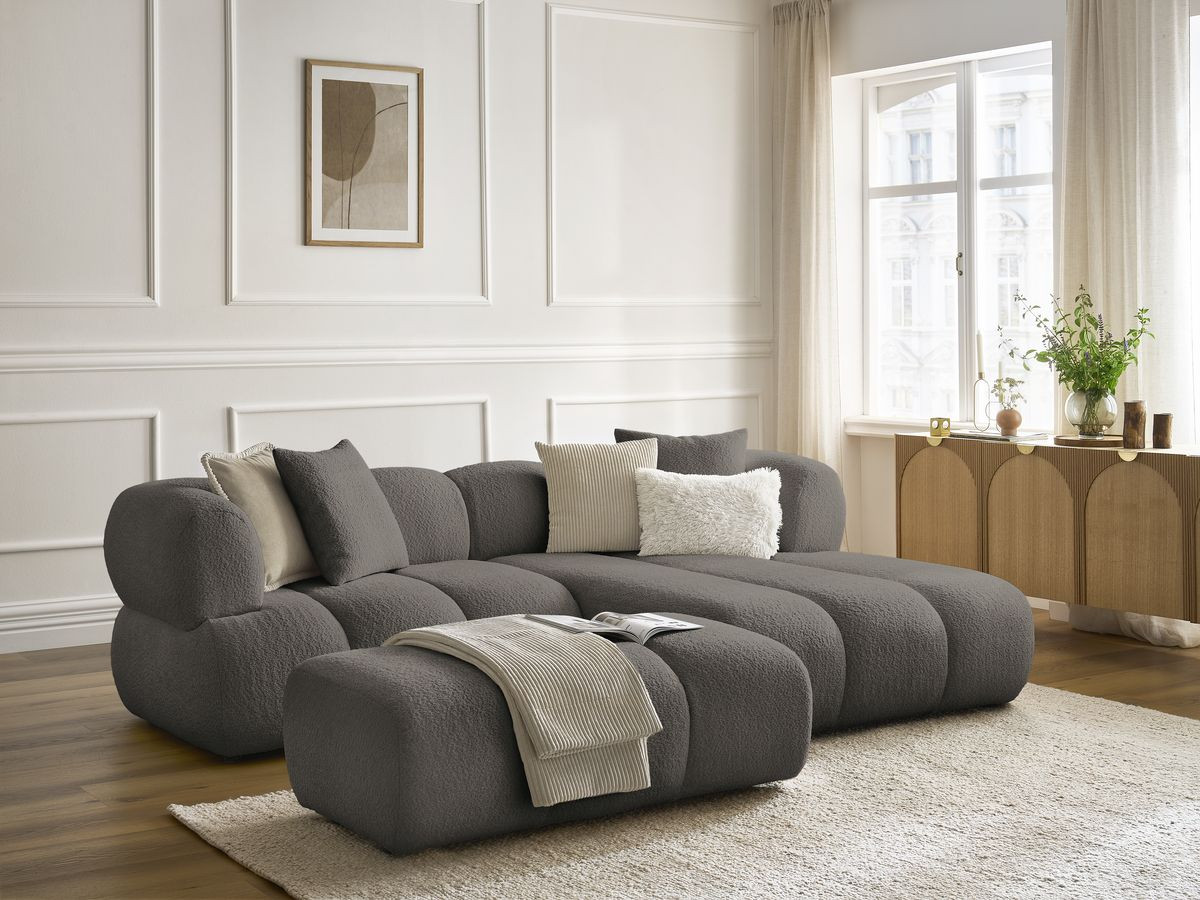 Bobochic Pamira Ecksofa mit Pouf Bouclé-Stoff Braun Ecke rechts