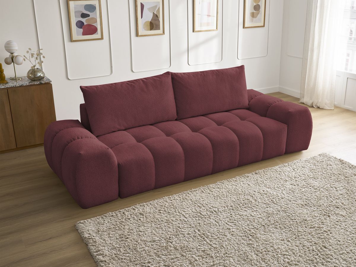 Bobochic Everest Sofa 3-Sitzer, 2 Kissen Melange-Stoff Rot