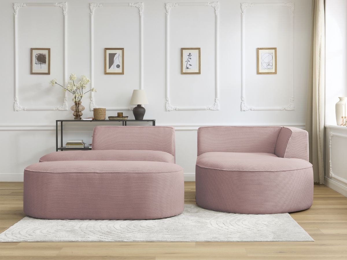 Bobochic Rousseau Ecksofa mit Pouf Cordsamt Violett Ecke rechts