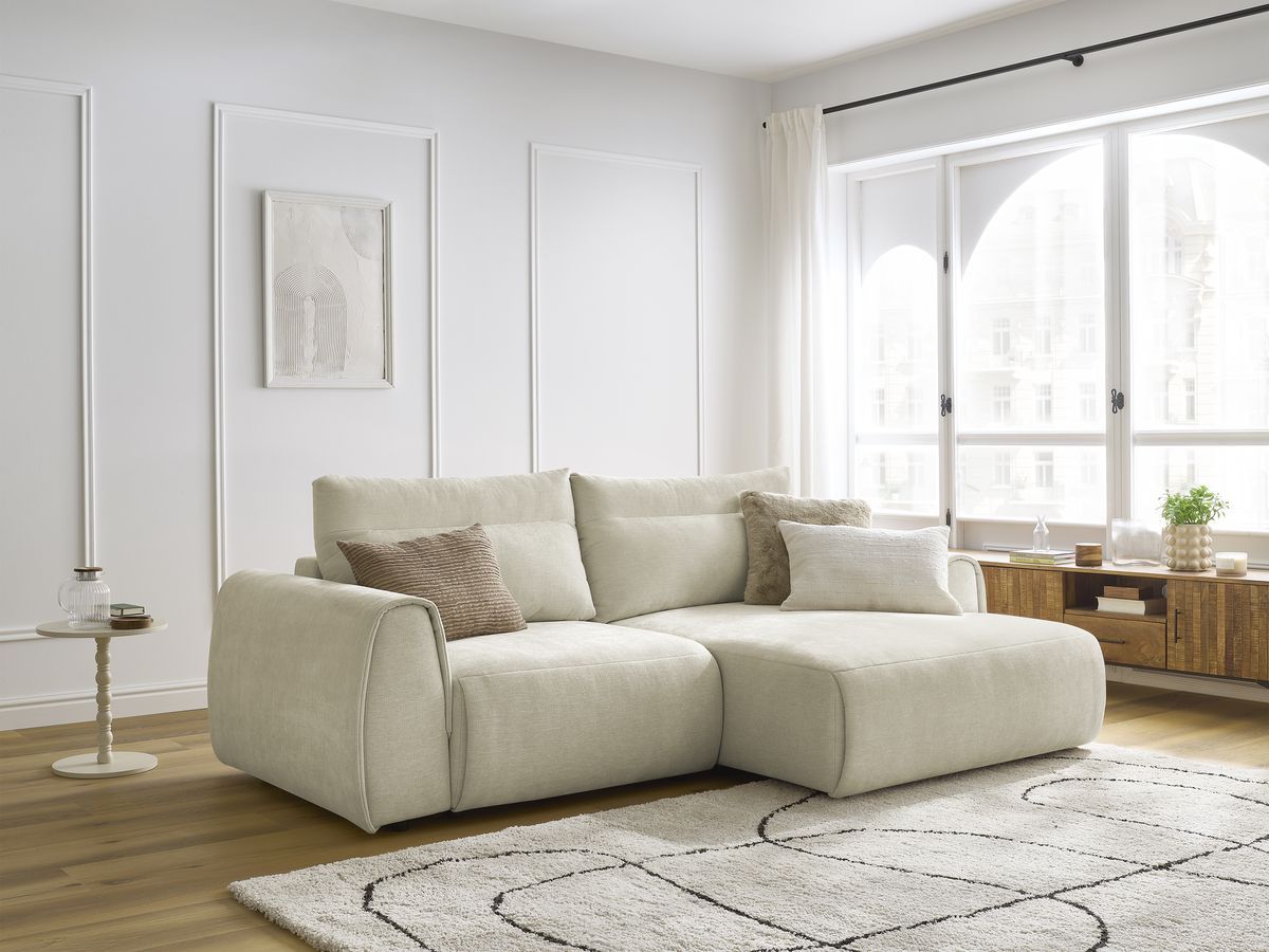 Bobochic Aden Ecksofa 246 × 152 cm Stoff Beige Ecke rechts