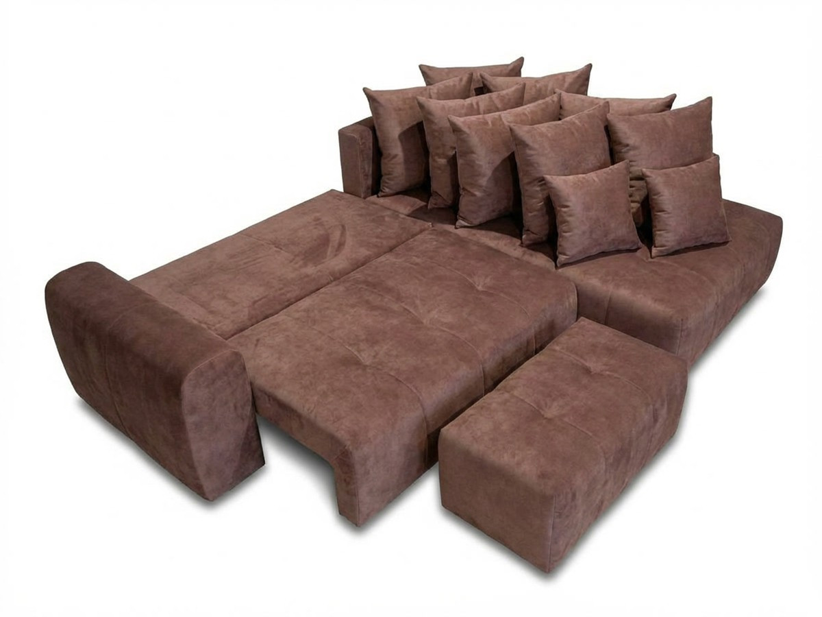Bobochic Roxelane Ecksofa mit Schlaffunktion und Bettkasten und Pouf Melange-Stoff Rot Ecke rechts