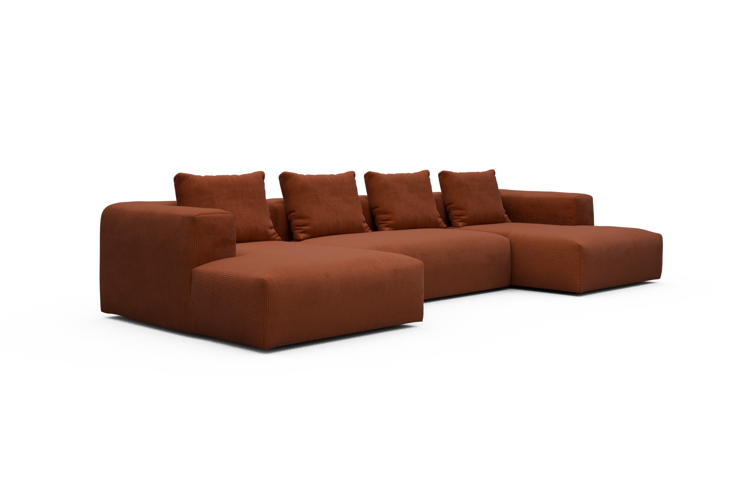 Wohnlandschaft Fred mit 2-Sitzer und Chaiselongue beidseitig Corduroy-Burnt-Orange