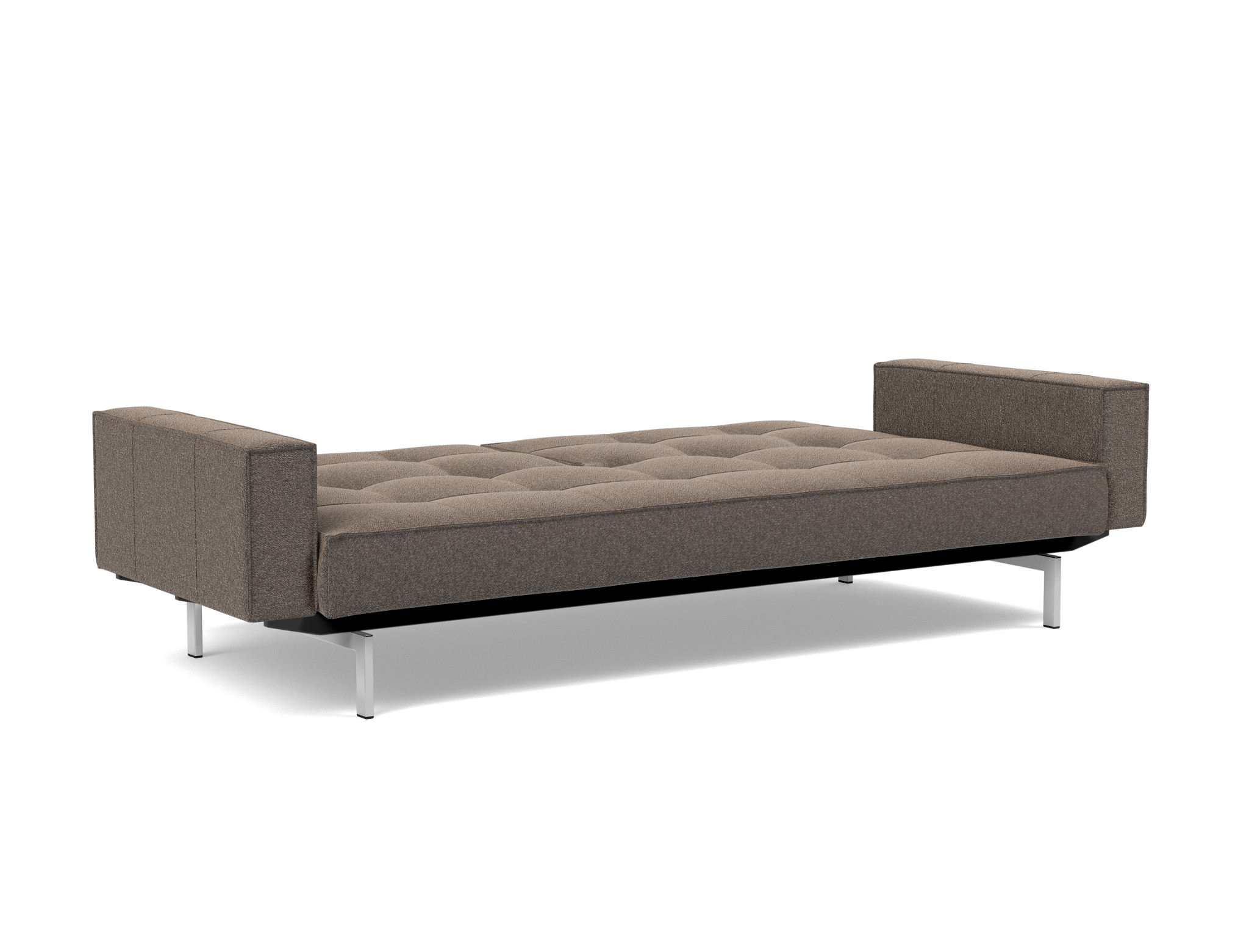 Schlafsofa Splitback mit Armlehnen Boucle Skandi 530-Taupe Beine Chrom