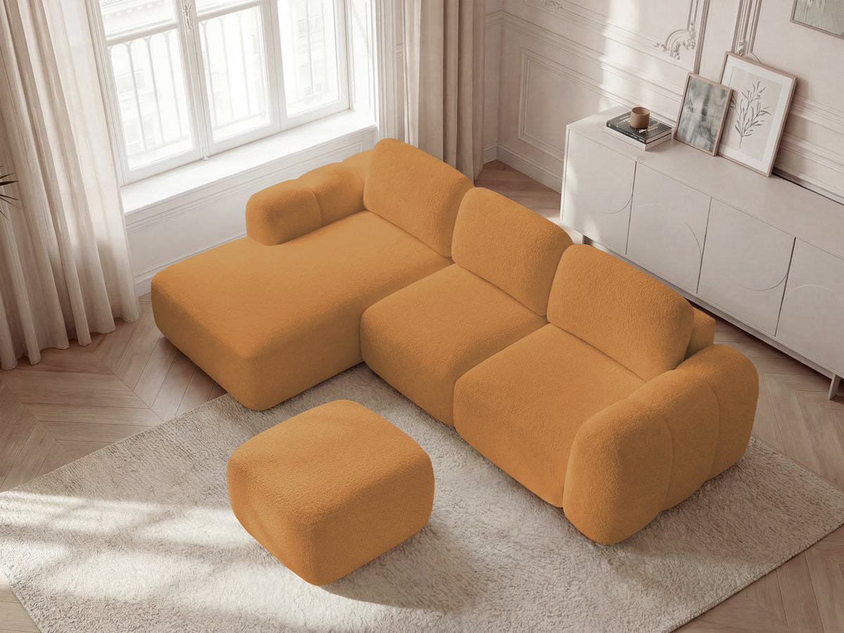 Bobochic Montaigne Ecksofa mit Schlaffunktion und Bettkasten und Pouf 276 × 164 cm Bouclé-Stoff Gelb Ecke links