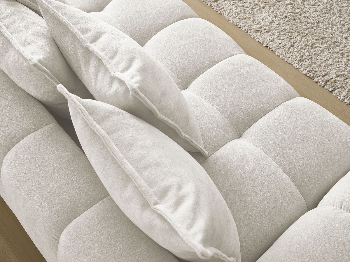 Bobochic Everest Schlafsofa 3-Sitzer mit Bettkasten, 5 Kissen Strukturstoff Weiß