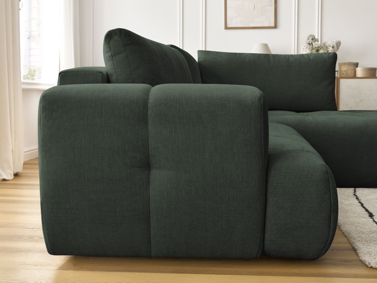 Bobochic Fuji Ecksofa mit Schlaffunktion und Bettkasten 282 × 204 cm Stoff Grün Ecke rechts