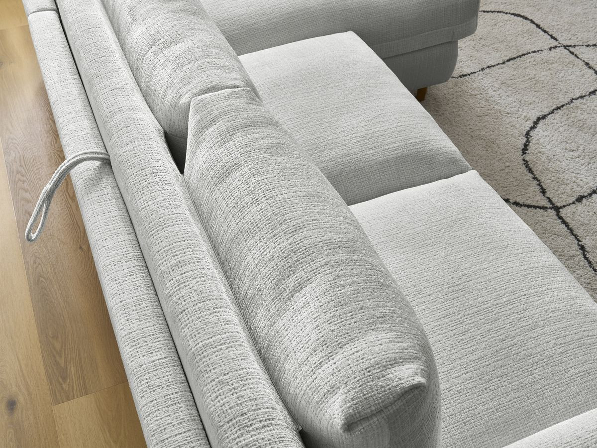 Bobochic Cocoone Ecksofa mit Schlaffunktion und Bettkasten Strukturstoff Hellgrau, Liegefläche 160 × 200 cm