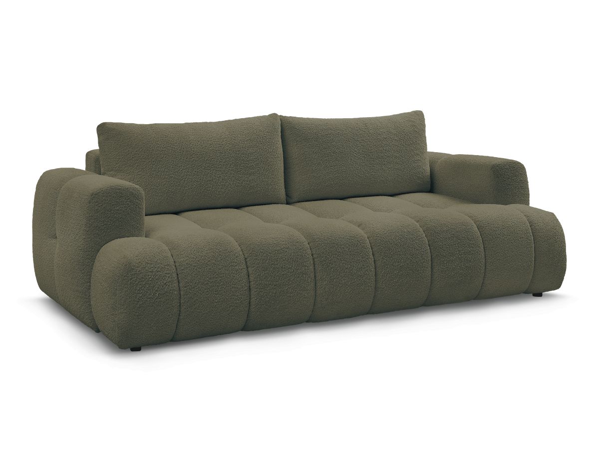 Bobochic Fuji Schlafsofa 3-Sitzer mit Bettkasten Bouclé-Stoff Grün