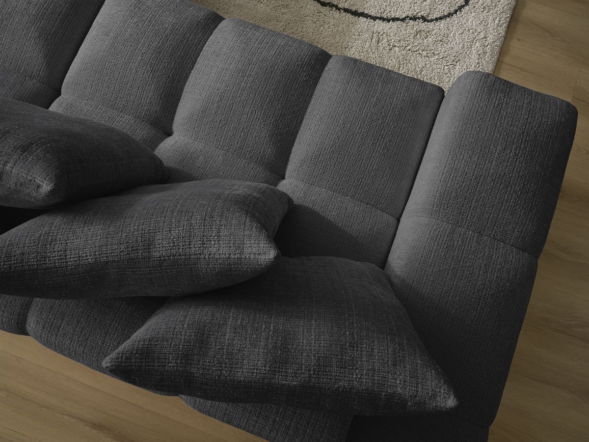 Bobochic Anakin Schlafsofa 3-Sitzer mit Bettkasten, 6 Kissen Strukturstoff Schwarz