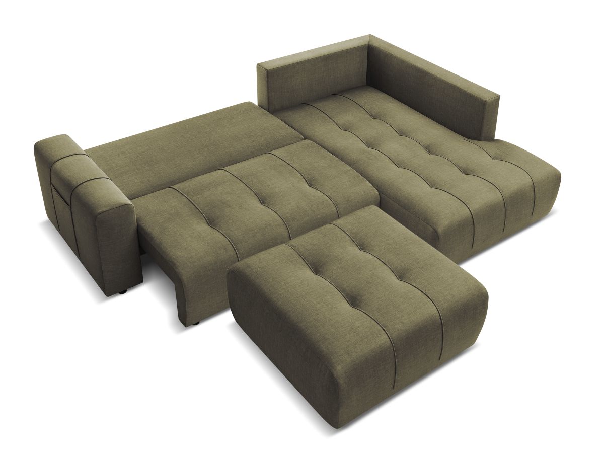 Bobochic Arsene Ecksofa mit Schlaffunktion und Bettkasten und Pouf 277 × 200 cm Samt Grün Ecke rechts