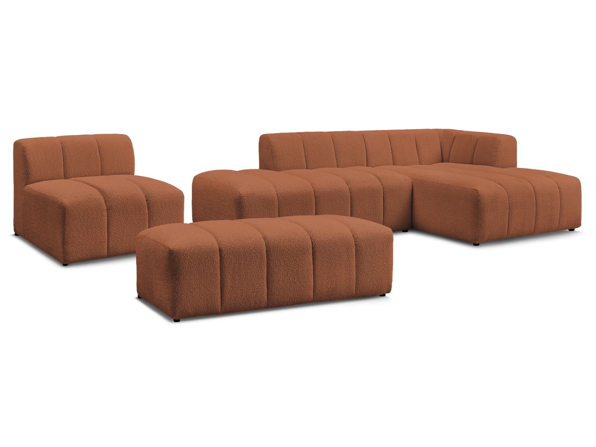 Bobochic Annecy Ecksofa mit Sofamodul und Pouf Bouclé-Stoff Orange Ecke rechts