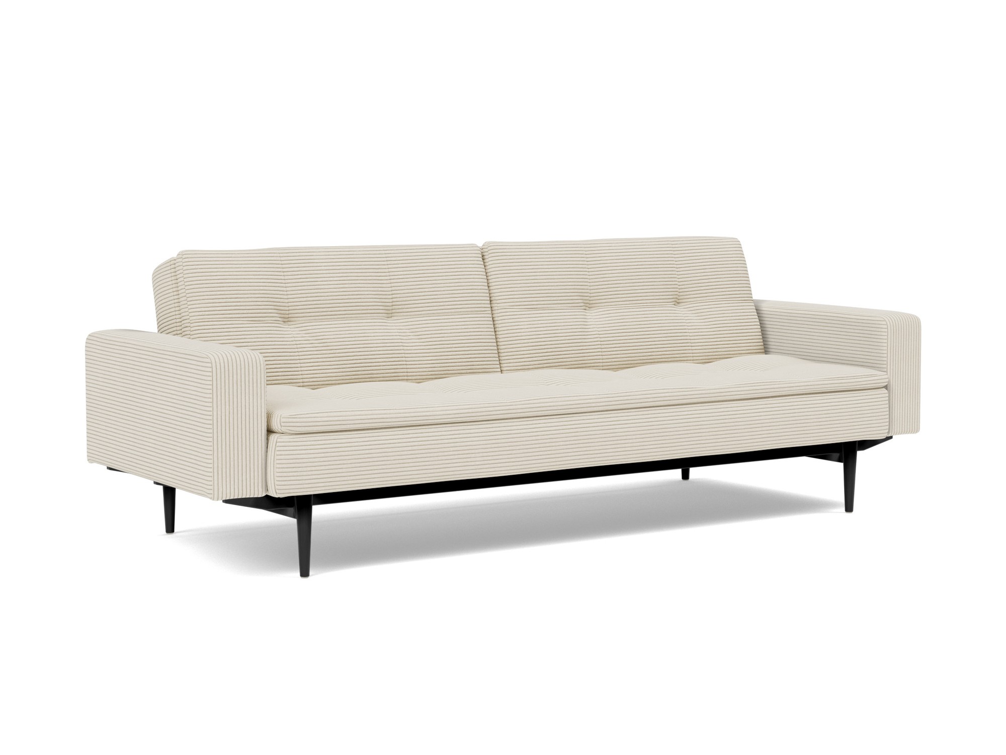 Schlafsofa Dublexo mit Armlehnen Kord Corduroy 594-Ivory Beine Styletto Eiche schwarz