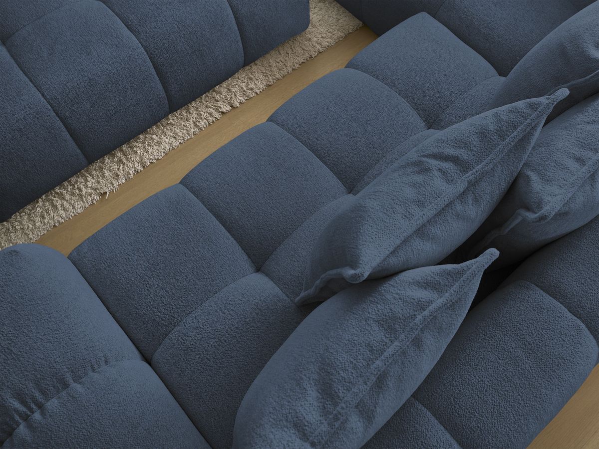 Bobochic Everest Ecksofa mit Schlaffunktion und Bettkasten und Pouf 320 × 212 cm, 10 Kissen Melange-Stoff Dunkelblau Ecke links