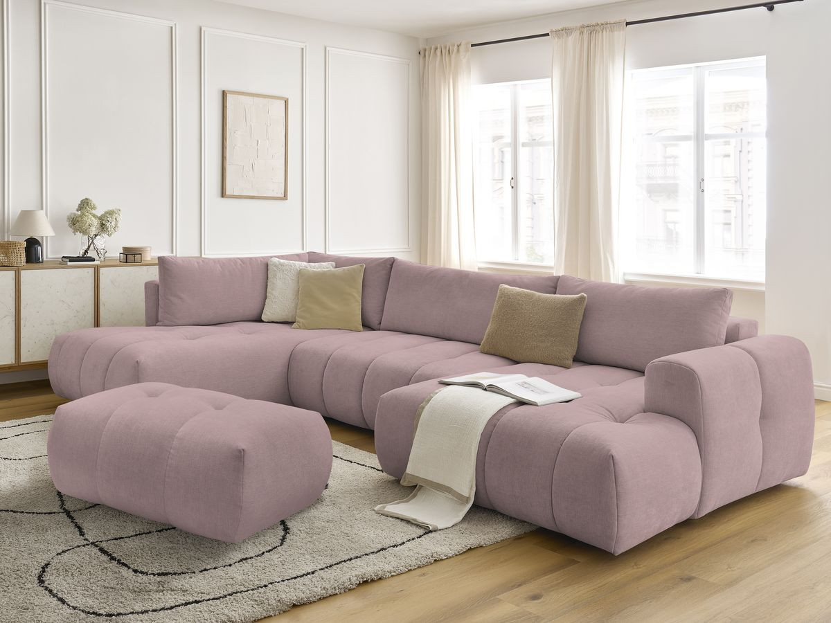 Bobochic Fuji Wohnlandschaft mit Pouf Stoff Rosa Ecke rechts