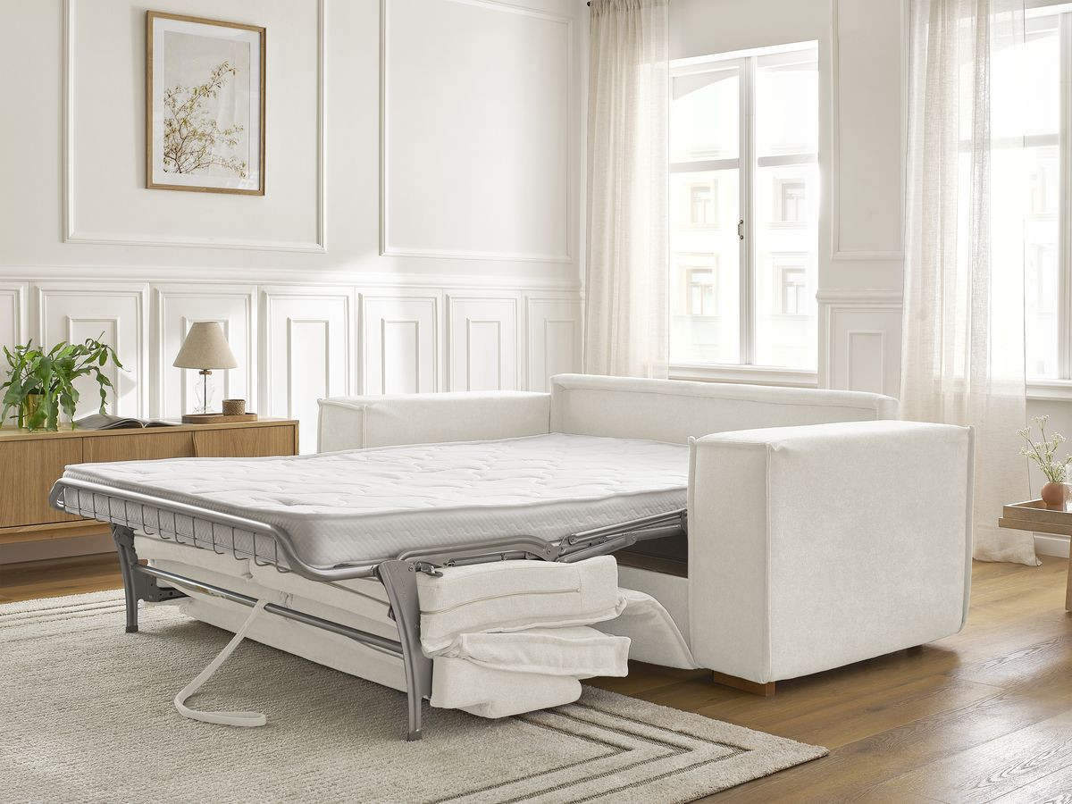 Bobochic Chelsea Schlafsofa 3-Sitzer Strukturstoff Weiß, Liegefläche 160 × 200 cm