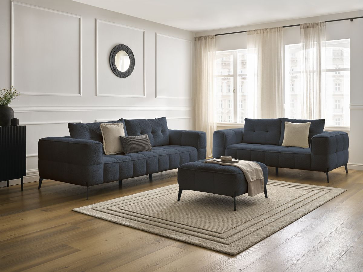 Bobochic Anis Sofa 5-Sitzer mit Pouf Bouclé-Stoff Dunkelblau