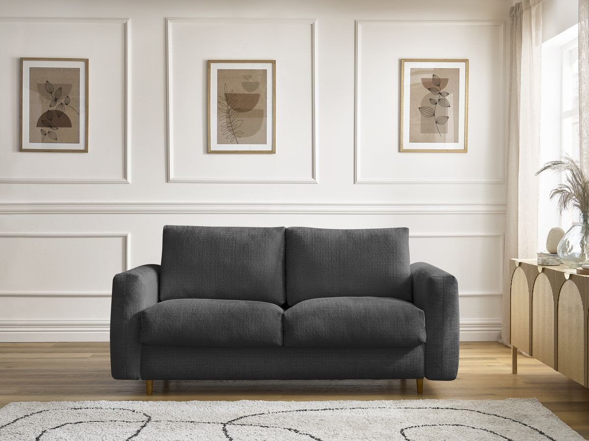 Bobochic Cocoone Schlafsofa 3-Sitzer Strukturstoff Schwarz, Liegefläche 140 × 200 cm