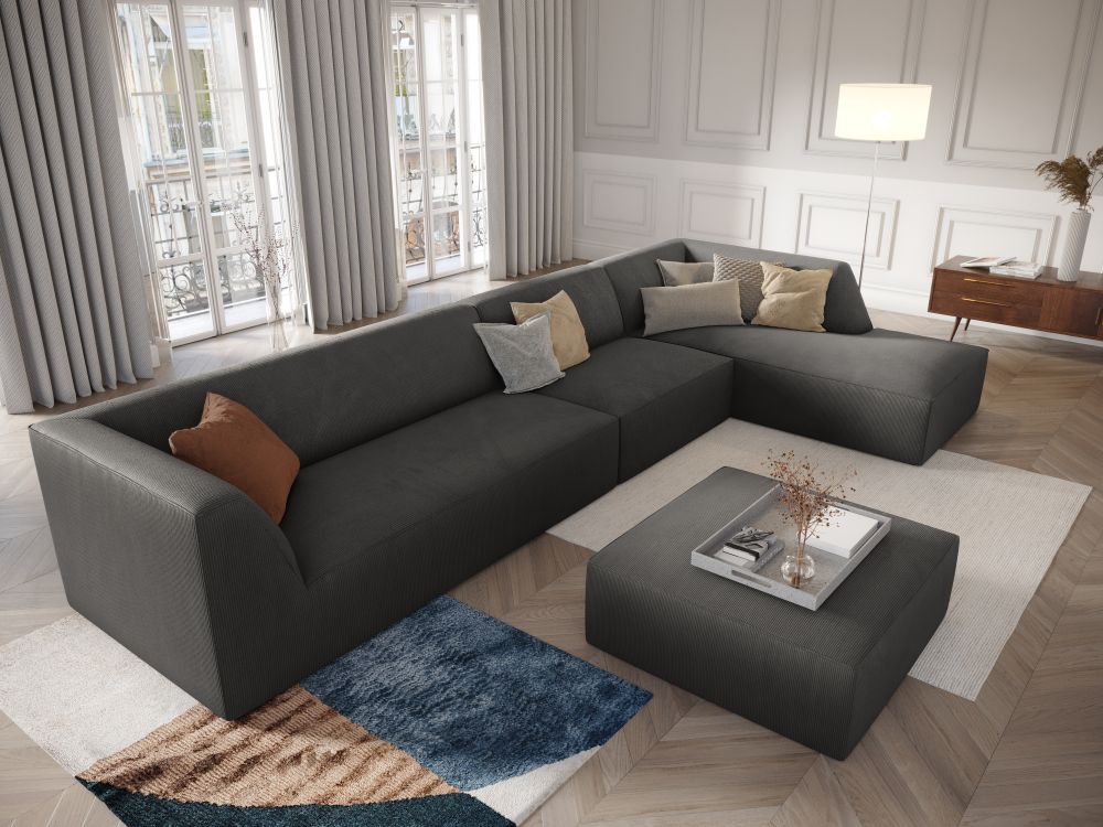 Cosmopolitan Design Ecksofa Siena 5-Sitzer Kord Scala Dunkelgrau Rechts