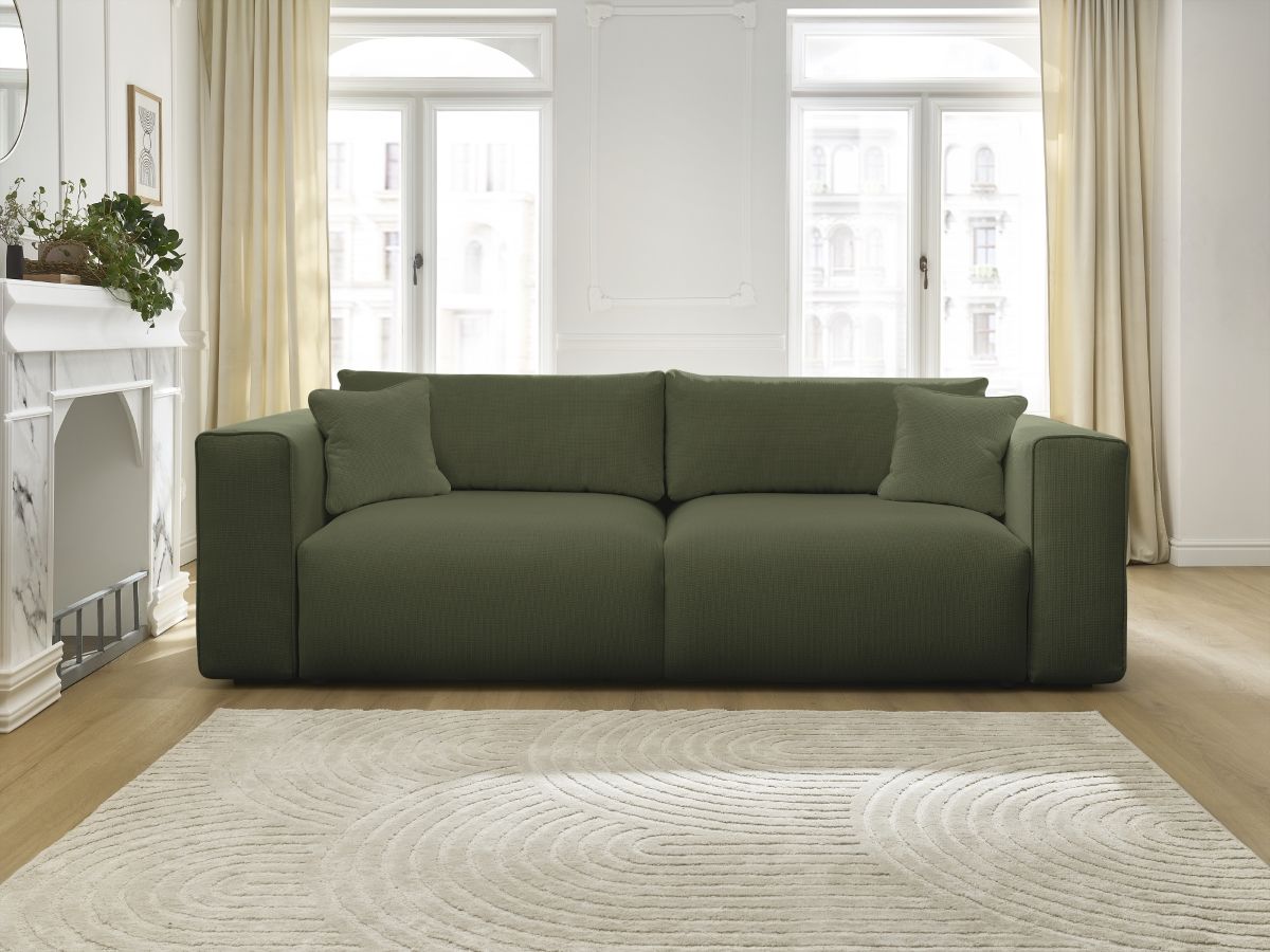 Bobochic Ezechiel Schlafsofa 3-Sitzer mit Bettkasten Melange-Stoff Grün