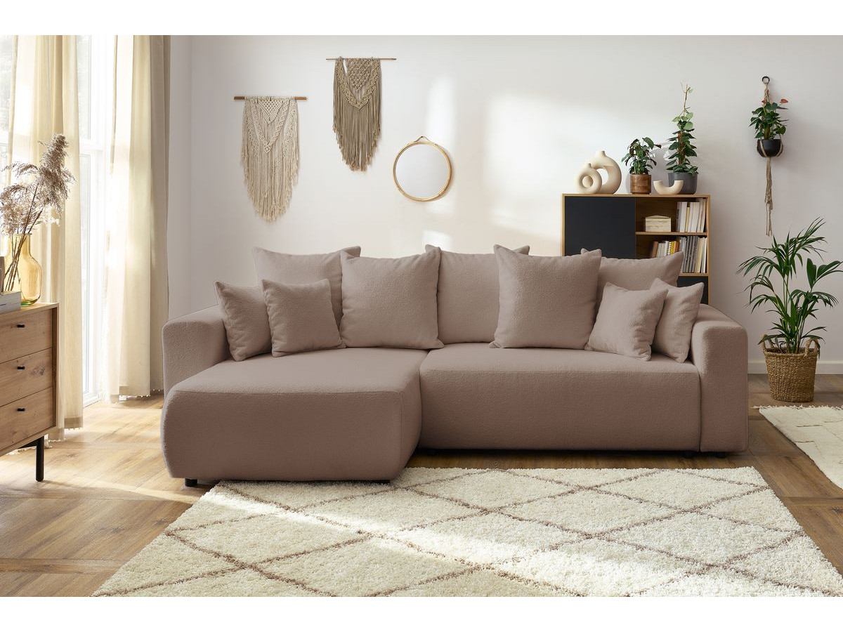 Bobochic Envy Ecksofa mit Schlaffunktion und Bettkasten Bouclé-Stoff Braun