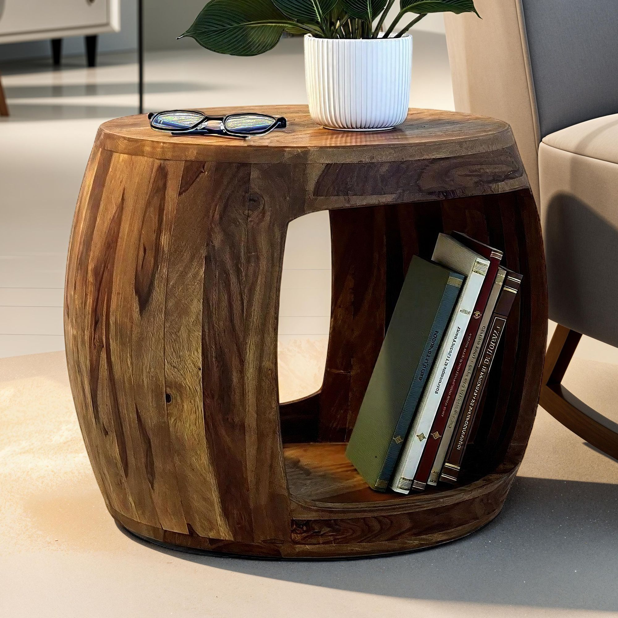Beistelltisch Kragero Massivholz Sheesham Ø 50 cm