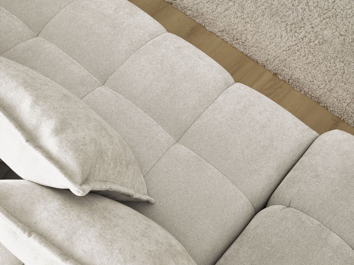 Bobochic Everest Ecksofa mit Schlaffunktion und Bettkasten und Pouf 318 × 180 cm, 7 Kissen Strukturstoff Beige Ecke rechts