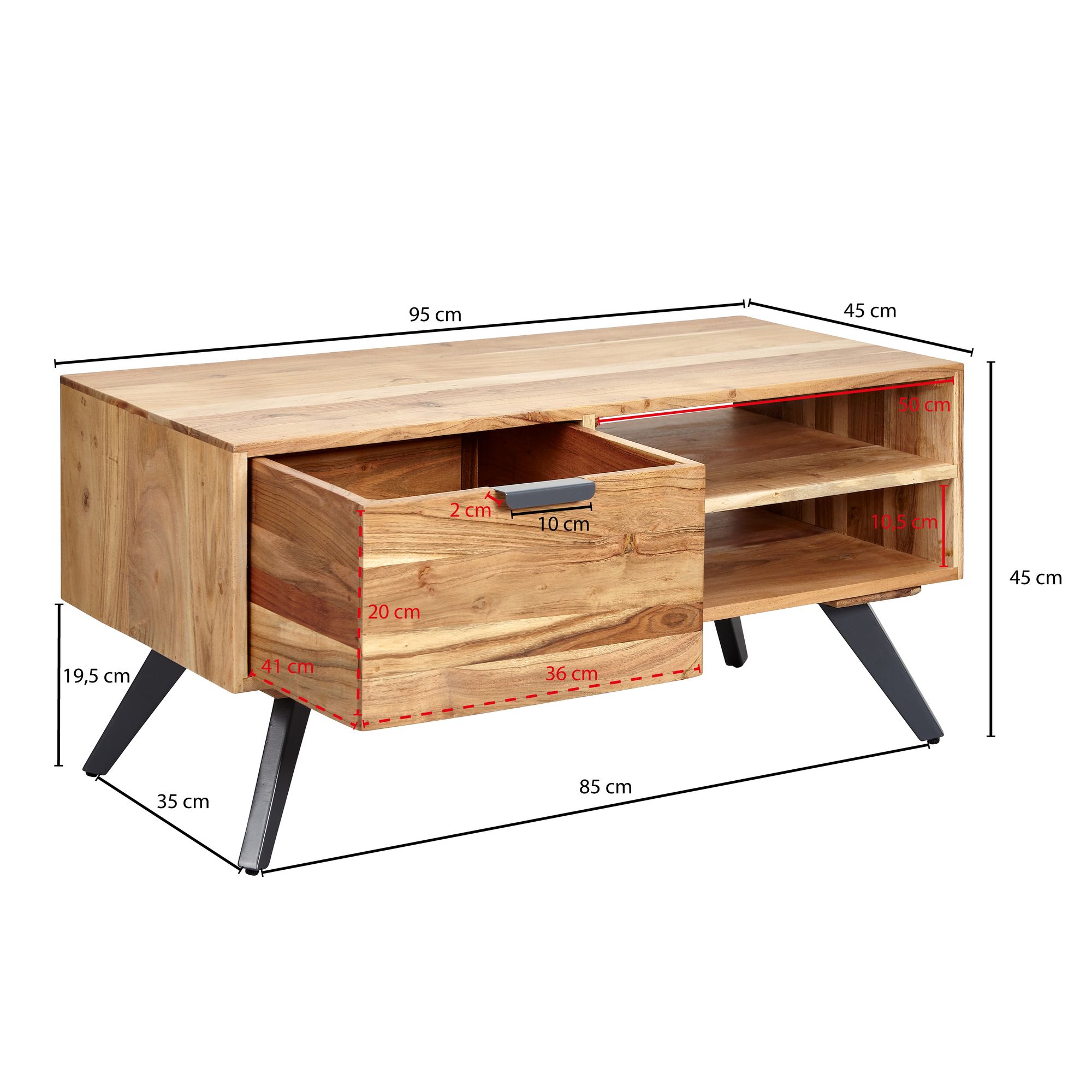 Lowboard Vissing Akazie Massivholz Braun 95 × 45 × 45 cm