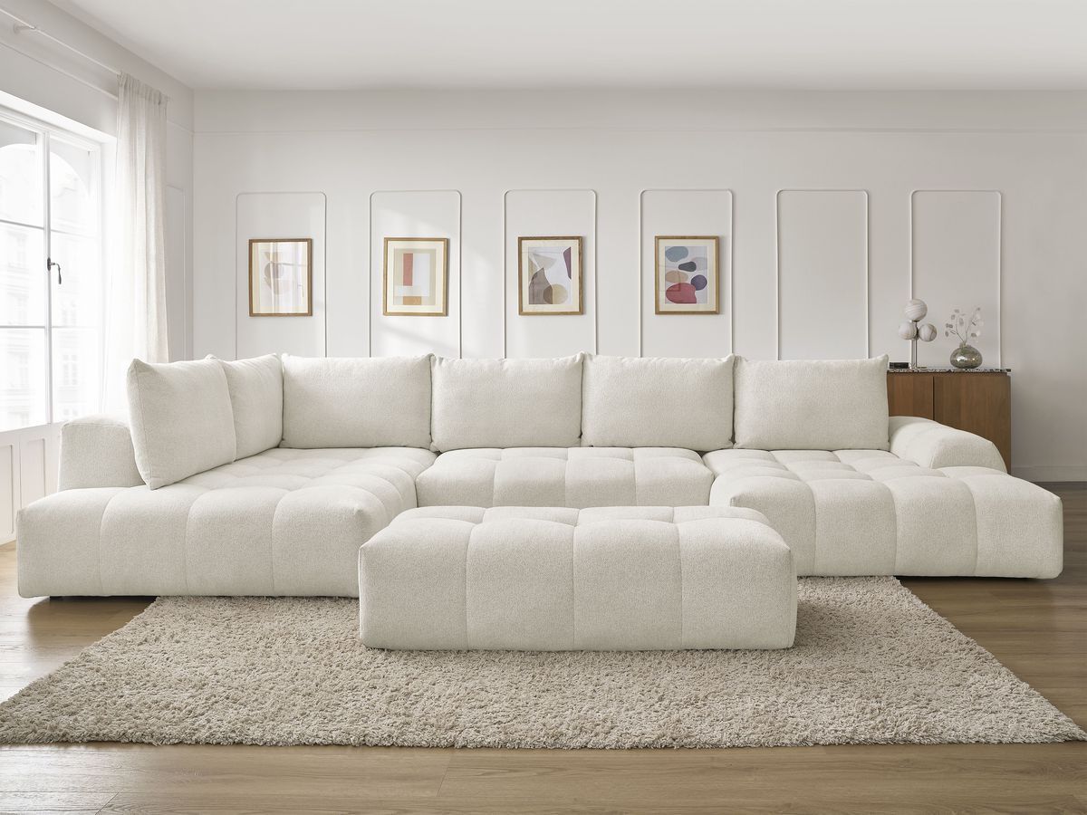 Bobochic Everest Wohnlandschaft mit Pouf, 6 Kissen Melange-Stoff Weiß Ecke rechts